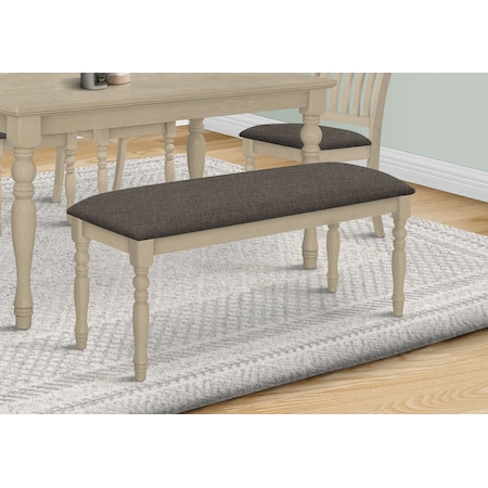 Monarch Specialties Bench, 48in Rectangular, Upholstered, Wood, Entryway, Dining Room, Kitchen, Grey Fabric I 1393